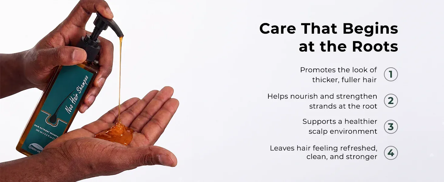 Amber shampoo poured into a palm — care that begins at the roots Amber shampoo poured into a palm — care that begins at the roots