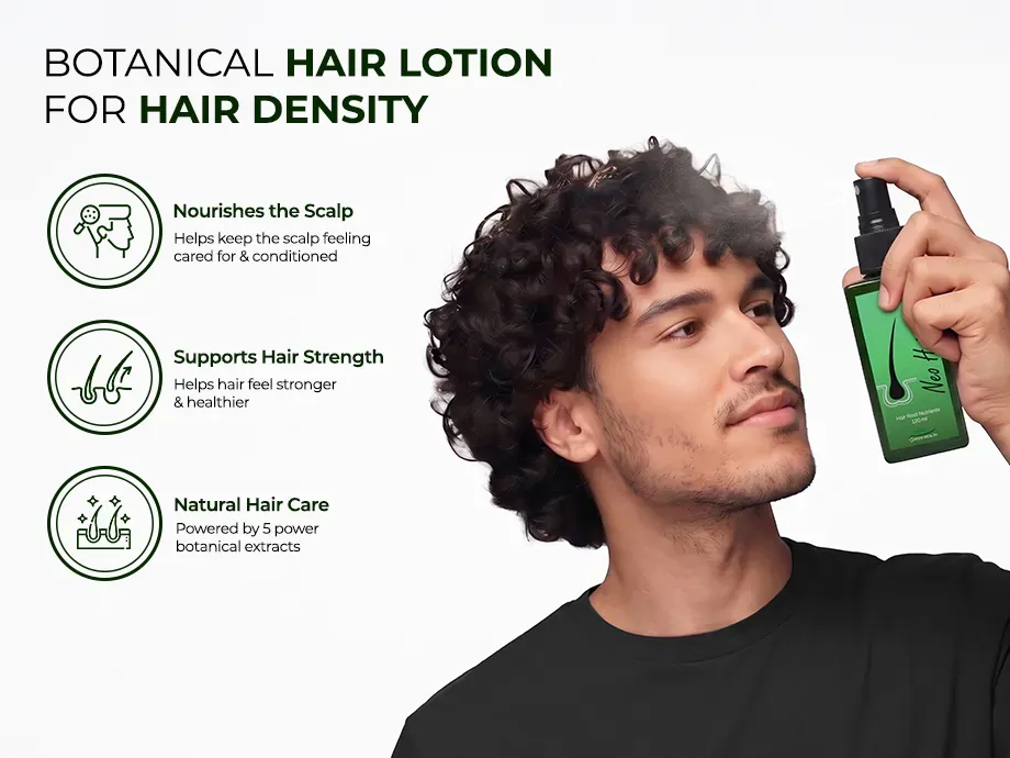Neo Hair Lotion banner showing how the spray reaches the scalp rather than the lengths Neo Hair Lotion banner showing how the spray reaches the scalp rather than the lengths