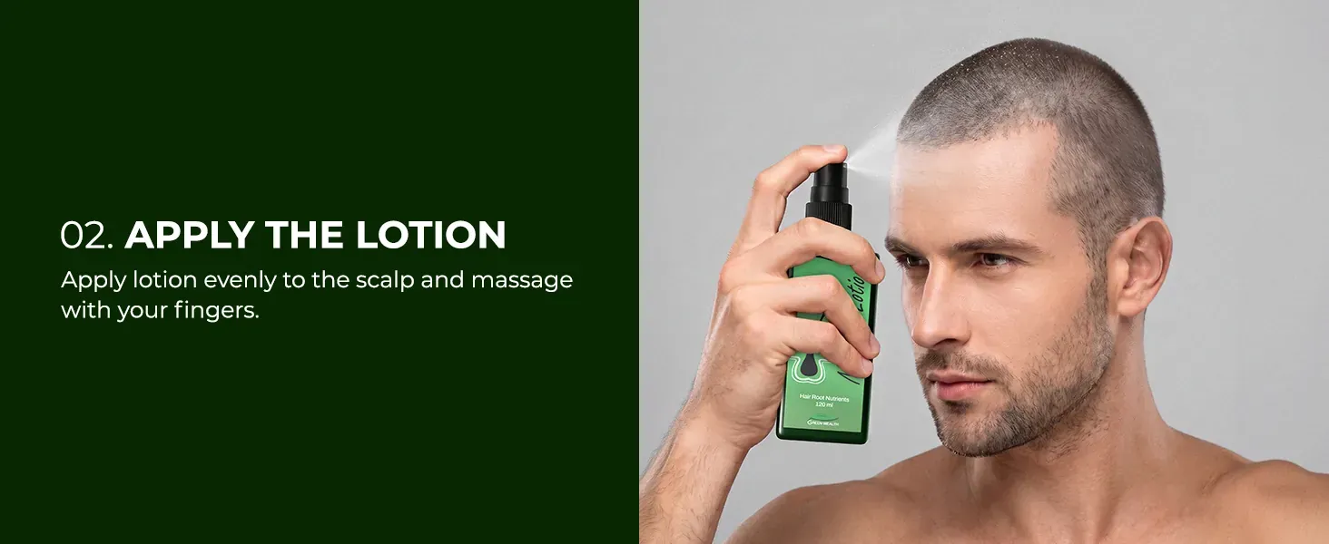 Neo Hair Lotion routine banner — step two, apply 10–15 sprays to a dry scalp Neo Hair Lotion routine banner — step two, apply 10–15 sprays to a dry scalp